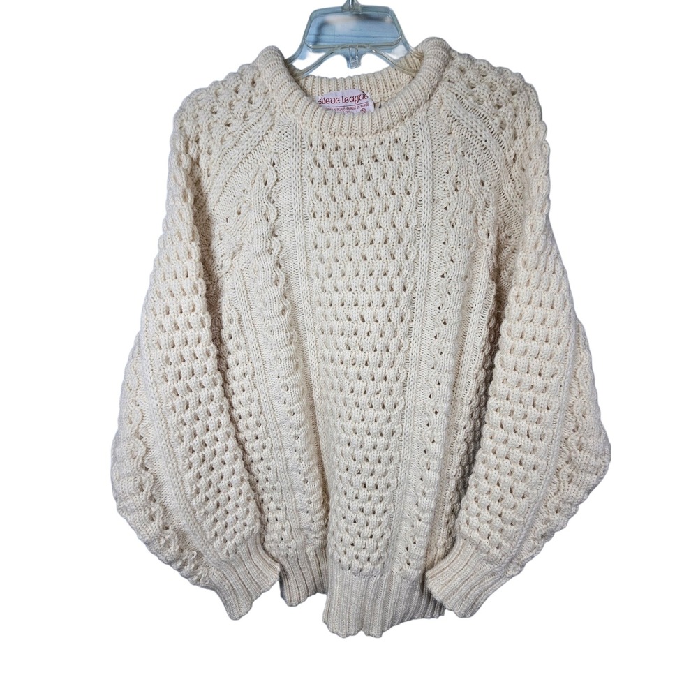 Slieve League Aran Fisherman's Sweater Handloomed Wool Cream Unisex 46/ U.S. XL